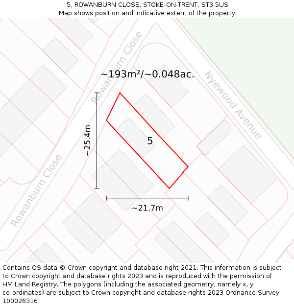 5, ROWANBURN CLOSE, STOKE-ON-TRENT, ST3 5US: Plot and title map