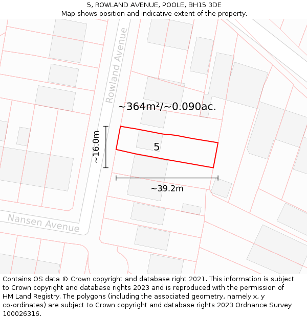 5, ROWLAND AVENUE, POOLE, BH15 3DE: Plot and title map