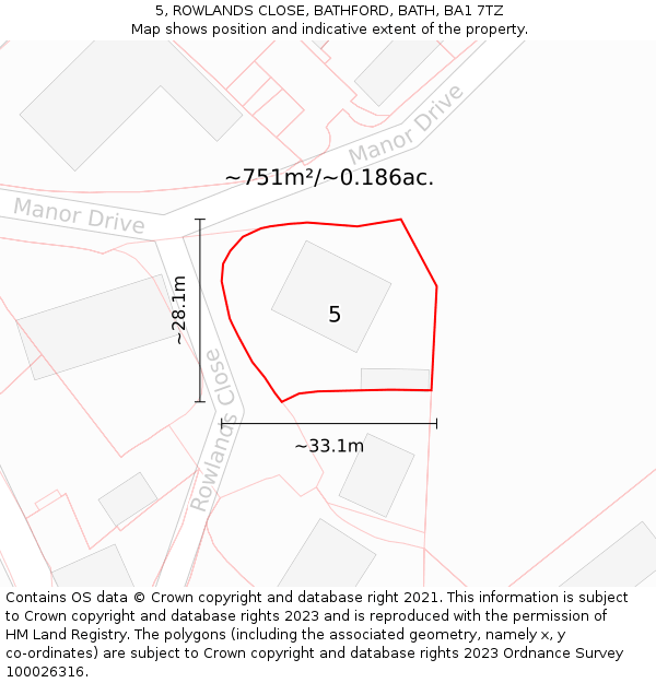 5, ROWLANDS CLOSE, BATHFORD, BATH, BA1 7TZ: Plot and title map