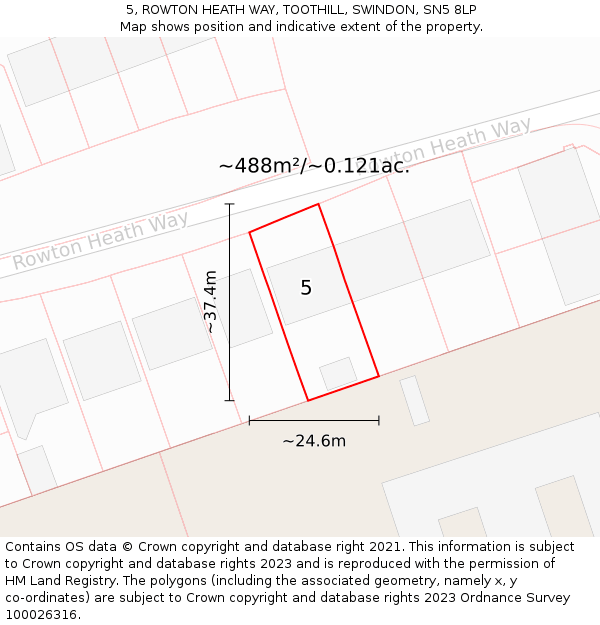 5, ROWTON HEATH WAY, TOOTHILL, SWINDON, SN5 8LP: Plot and title map