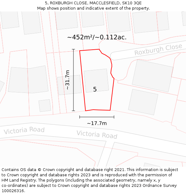 5, ROXBURGH CLOSE, MACCLESFIELD, SK10 3QE: Plot and title map