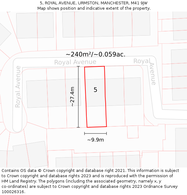 5, ROYAL AVENUE, URMSTON, MANCHESTER, M41 9JW: Plot and title map