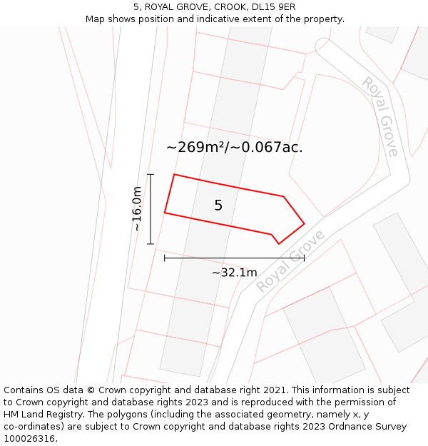 5, ROYAL GROVE, CROOK, DL15 9ER: Plot and title map