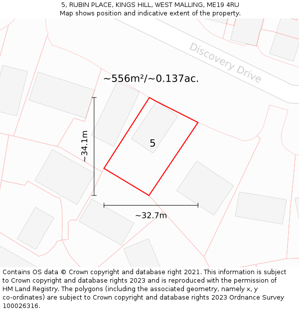 5, RUBIN PLACE, KINGS HILL, WEST MALLING, ME19 4RU: Plot and title map