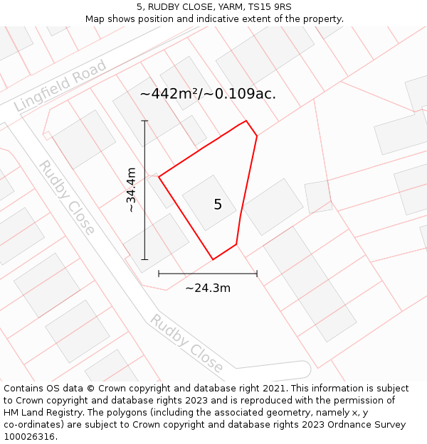 5, RUDBY CLOSE, YARM, TS15 9RS: Plot and title map