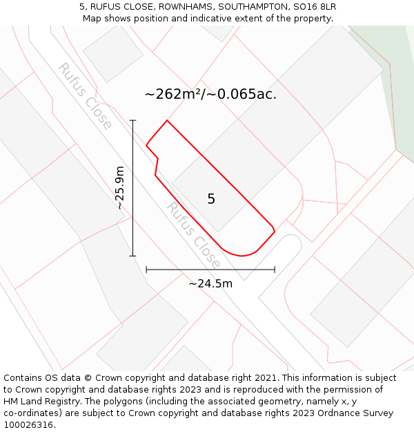 5, RUFUS CLOSE, ROWNHAMS, SOUTHAMPTON, SO16 8LR: Plot and title map