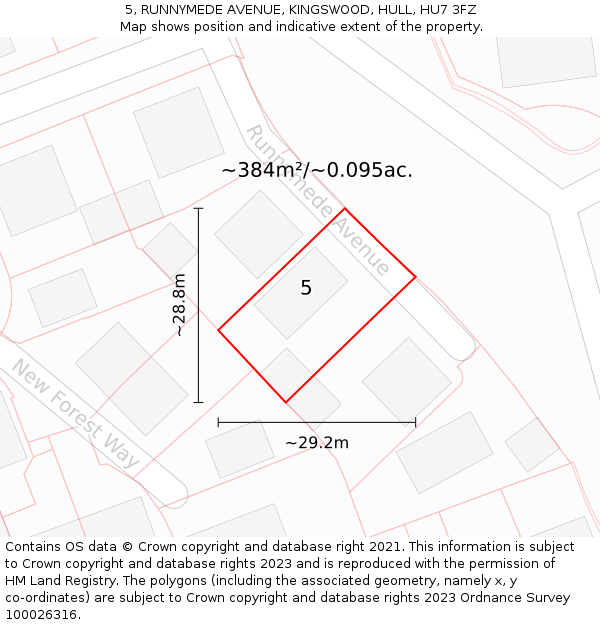 5, RUNNYMEDE AVENUE, KINGSWOOD, HULL, HU7 3FZ: Plot and title map