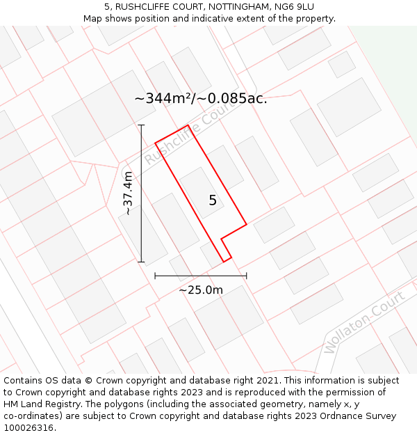 5, RUSHCLIFFE COURT, NOTTINGHAM, NG6 9LU: Plot and title map