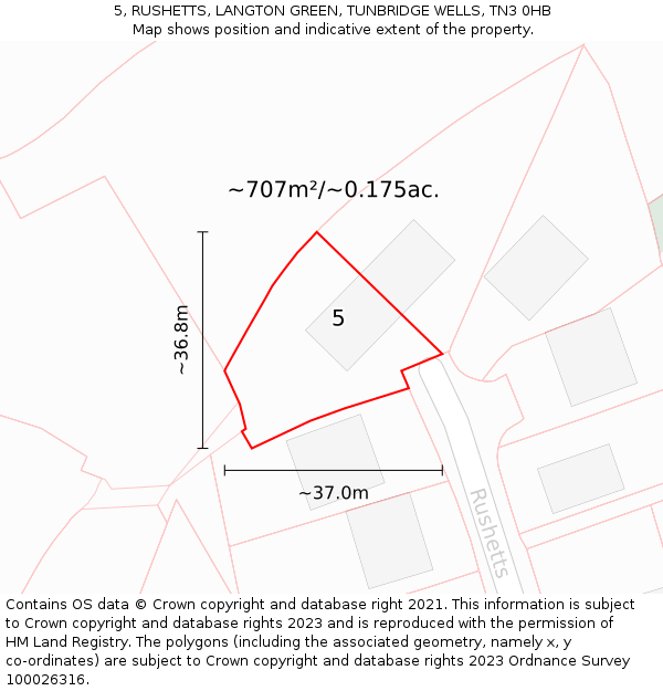 5, RUSHETTS, LANGTON GREEN, TUNBRIDGE WELLS, TN3 0HB: Plot and title map