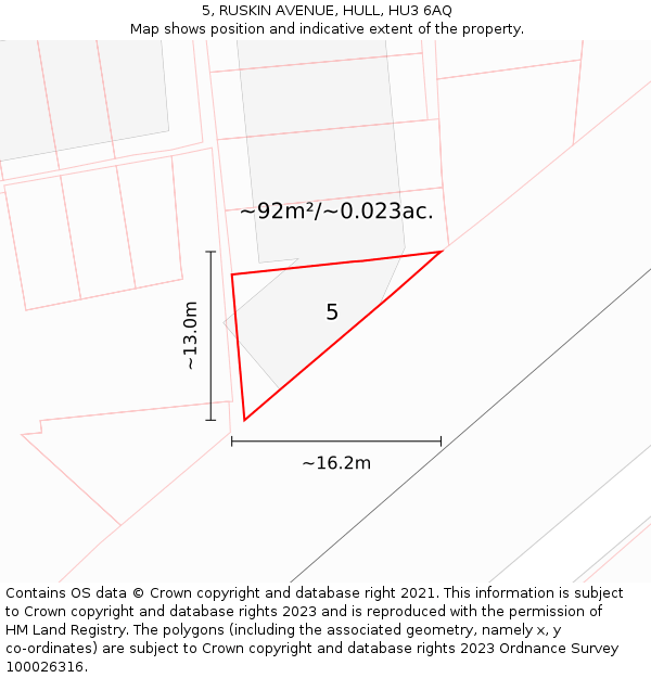 5, RUSKIN AVENUE, HULL, HU3 6AQ: Plot and title map