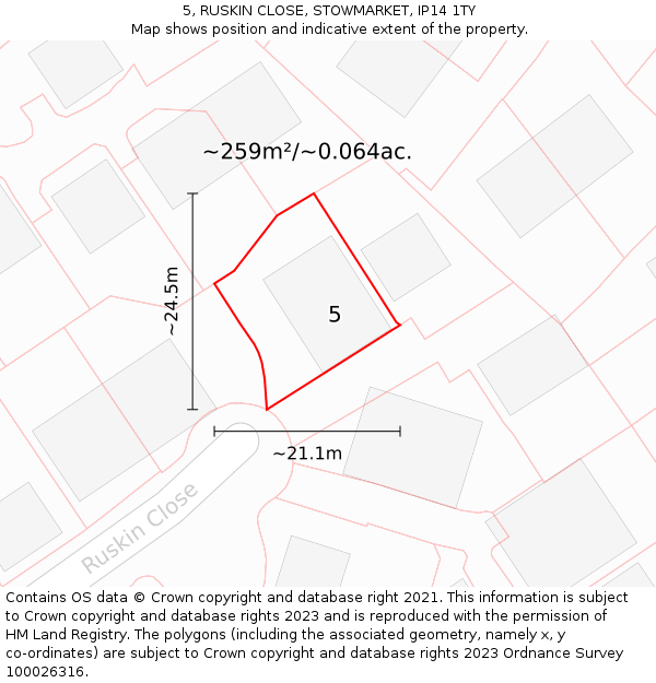 5, RUSKIN CLOSE, STOWMARKET, IP14 1TY: Plot and title map