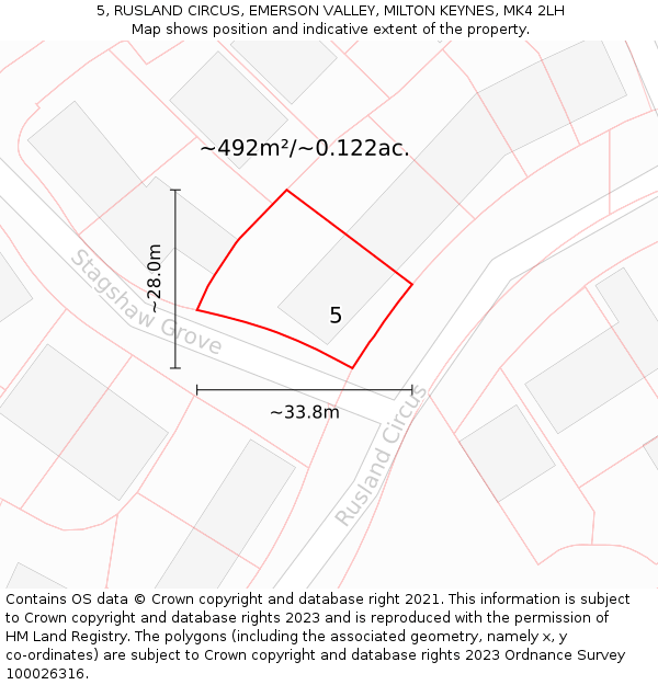 5, RUSLAND CIRCUS, EMERSON VALLEY, MILTON KEYNES, MK4 2LH: Plot and title map