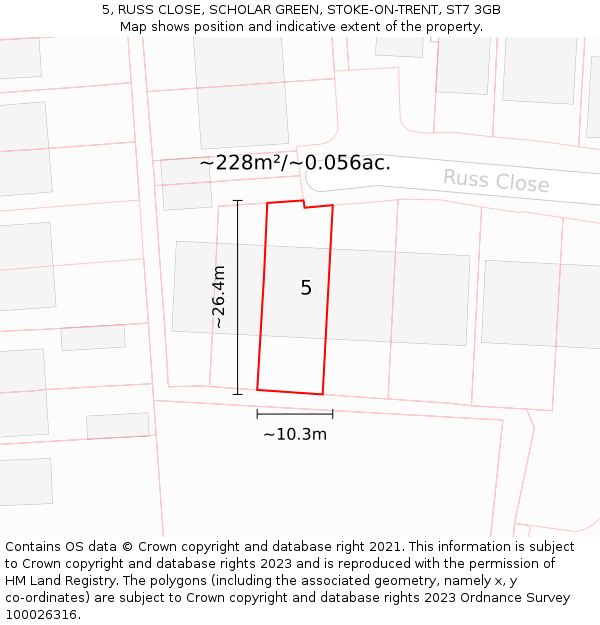 5, RUSS CLOSE, SCHOLAR GREEN, STOKE-ON-TRENT, ST7 3GB: Plot and title map
