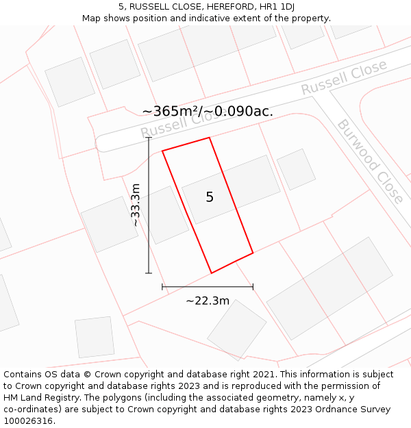 5, RUSSELL CLOSE, HEREFORD, HR1 1DJ: Plot and title map