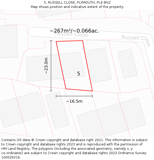 5, RUSSELL CLOSE, PLYMOUTH, PL9 8NZ: Plot and title map