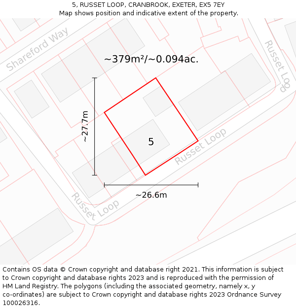 5, RUSSET LOOP, CRANBROOK, EXETER, EX5 7EY: Plot and title map