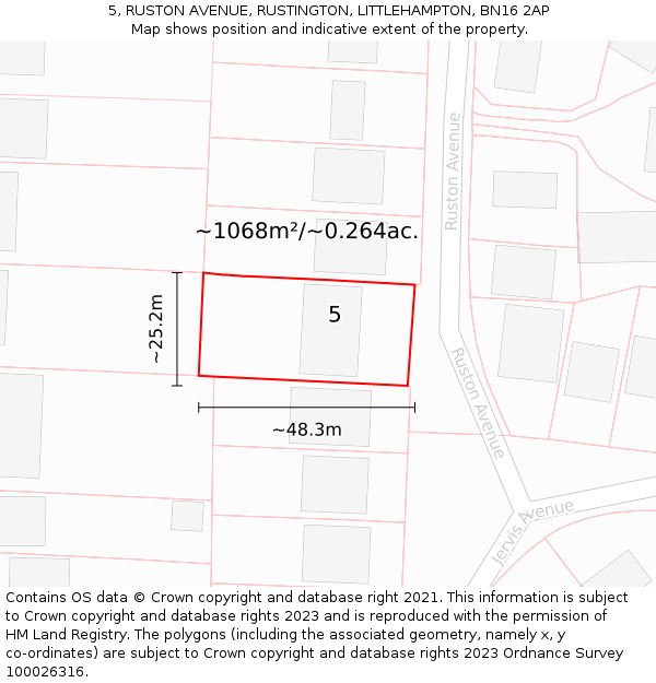 5, RUSTON AVENUE, RUSTINGTON, LITTLEHAMPTON, BN16 2AP: Plot and title map