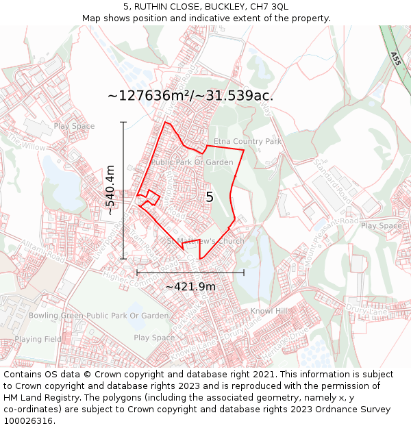 5, RUTHIN CLOSE, BUCKLEY, CH7 3QL: Plot and title map