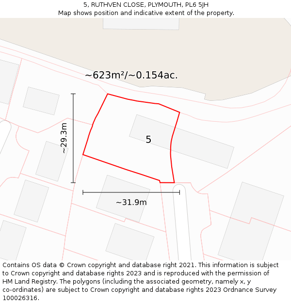 5, RUTHVEN CLOSE, PLYMOUTH, PL6 5JH: Plot and title map