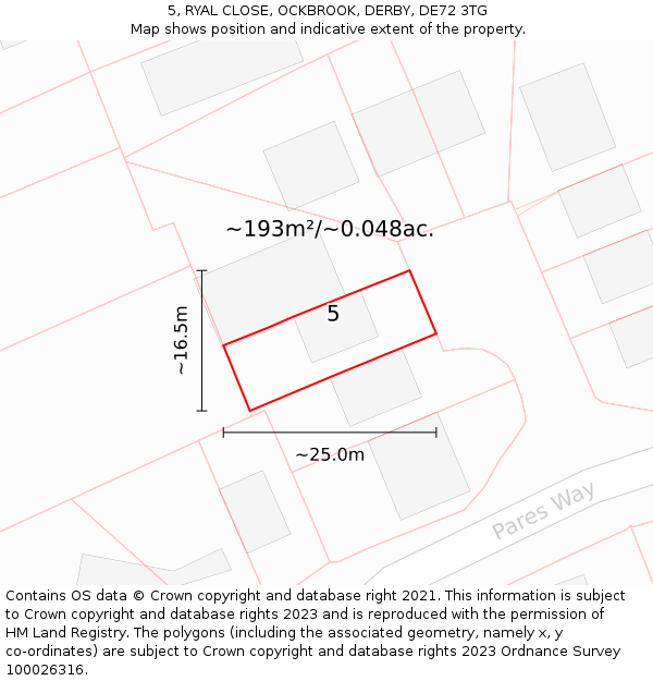 5, RYAL CLOSE, OCKBROOK, DERBY, DE72 3TG: Plot and title map