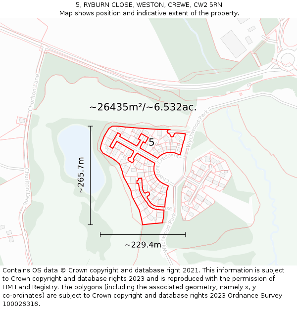 5, RYBURN CLOSE, WESTON, CREWE, CW2 5RN: Plot and title map