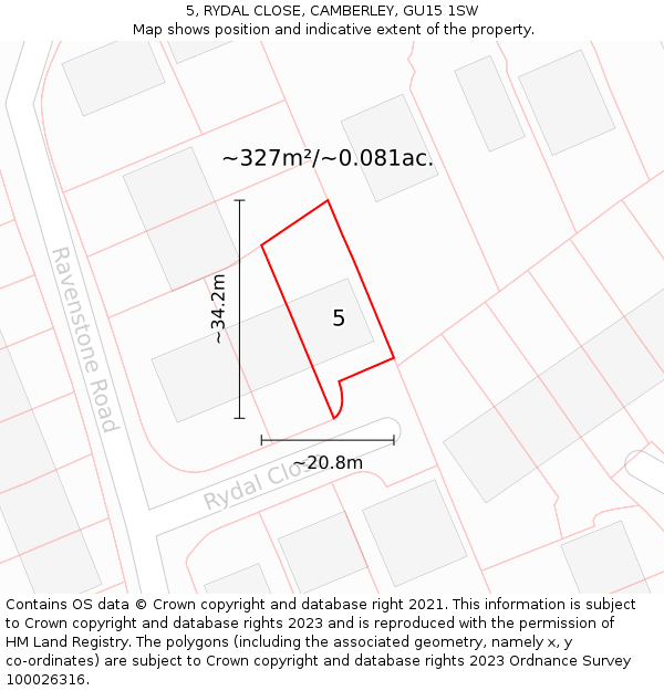 5, RYDAL CLOSE, CAMBERLEY, GU15 1SW: Plot and title map