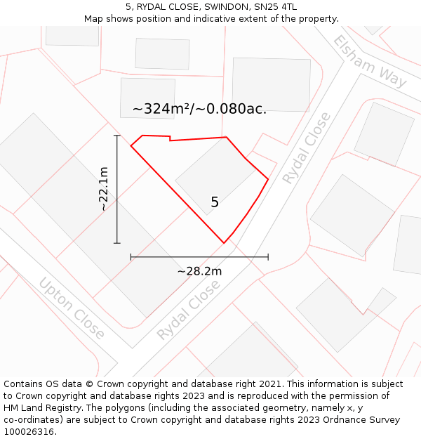 5, RYDAL CLOSE, SWINDON, SN25 4TL: Plot and title map