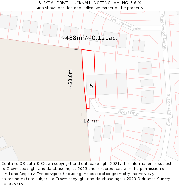 5, RYDAL DRIVE, HUCKNALL, NOTTINGHAM, NG15 6LX: Plot and title map