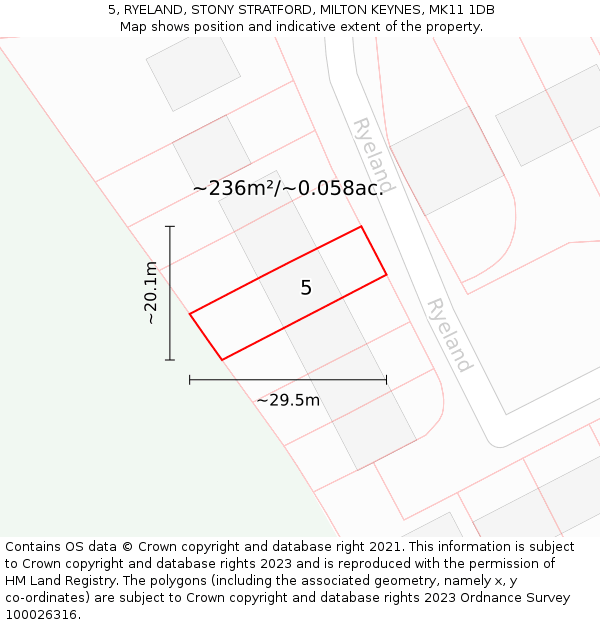 5, RYELAND, STONY STRATFORD, MILTON KEYNES, MK11 1DB: Plot and title map