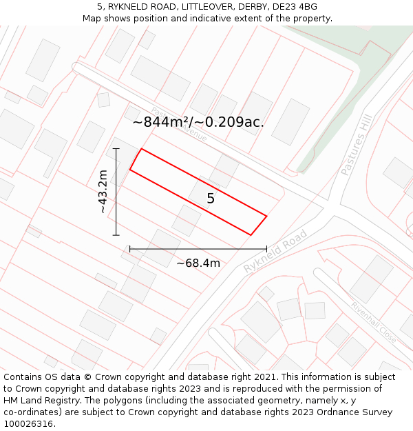 5, RYKNELD ROAD, LITTLEOVER, DERBY, DE23 4BG: Plot and title map