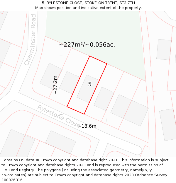 5, RYLESTONE CLOSE, STOKE-ON-TRENT, ST3 7TH: Plot and title map