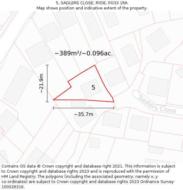 5, SADLERS CLOSE, RYDE, PO33 1RA: Plot and title map