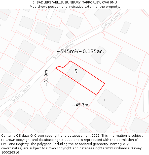 5, SADLERS WELLS, BUNBURY, TARPORLEY, CW6 9NU: Plot and title map