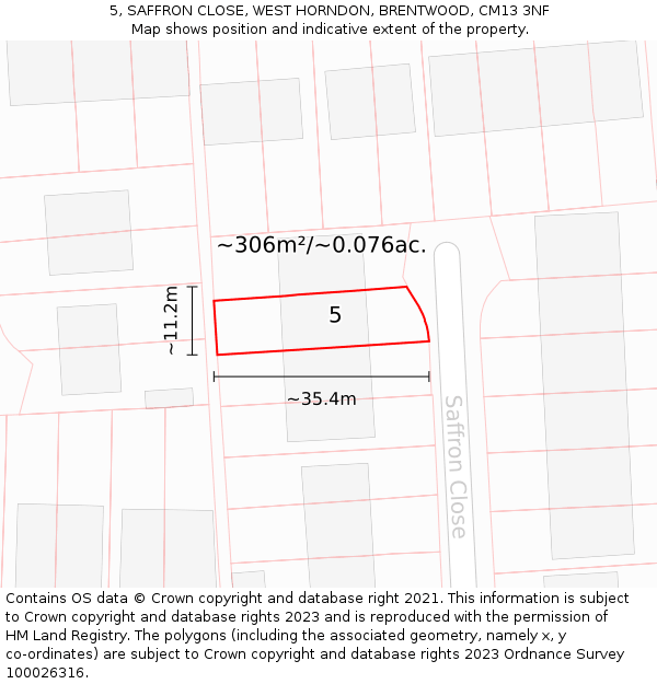 5, SAFFRON CLOSE, WEST HORNDON, BRENTWOOD, CM13 3NF: Plot and title map