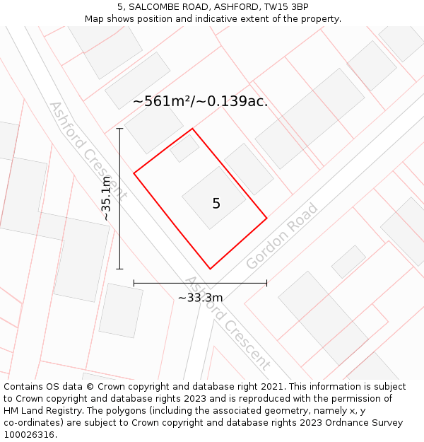 5, SALCOMBE ROAD, ASHFORD, TW15 3BP: Plot and title map