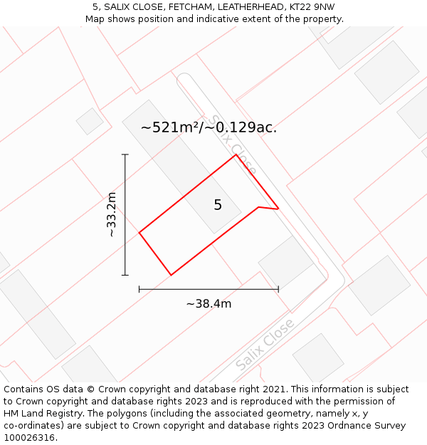 5, SALIX CLOSE, FETCHAM, LEATHERHEAD, KT22 9NW: Plot and title map