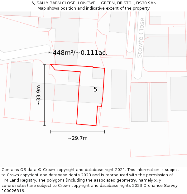 5, SALLY BARN CLOSE, LONGWELL GREEN, BRISTOL, BS30 9AN: Plot and title map