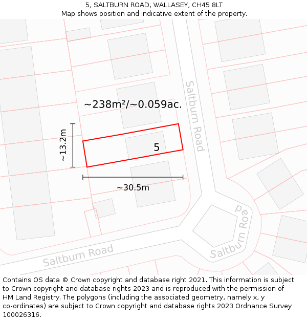 5, SALTBURN ROAD, WALLASEY, CH45 8LT: Plot and title map