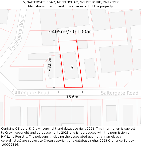 5, SALTERGATE ROAD, MESSINGHAM, SCUNTHORPE, DN17 3SZ: Plot and title map