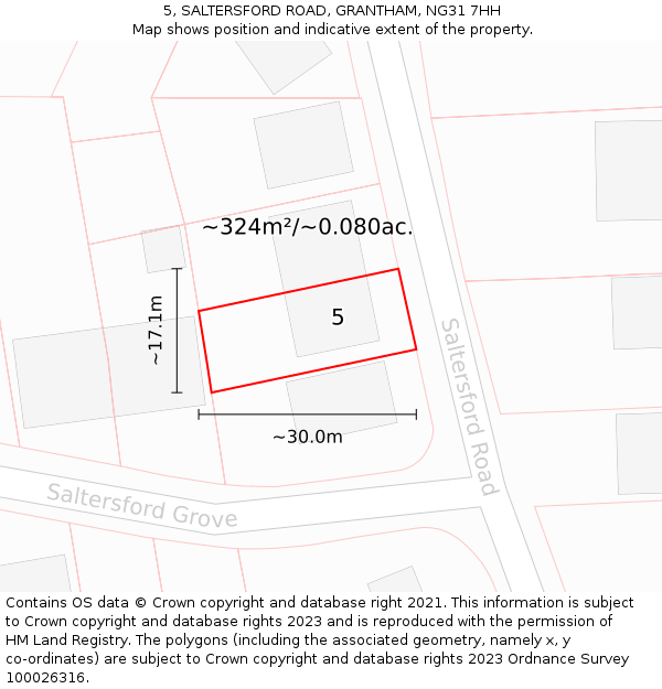 5, SALTERSFORD ROAD, GRANTHAM, NG31 7HH: Plot and title map