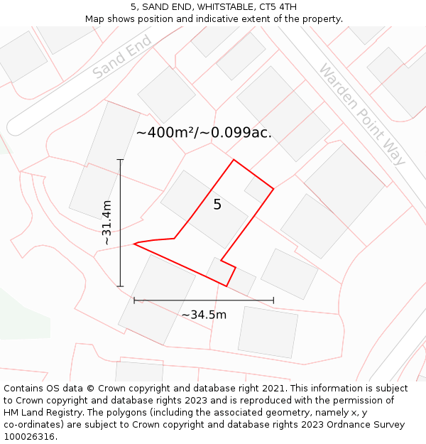 5, SAND END, WHITSTABLE, CT5 4TH: Plot and title map