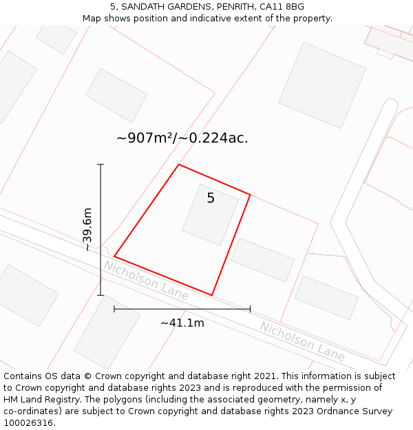 5, SANDATH GARDENS, PENRITH, CA11 8BG: Plot and title map