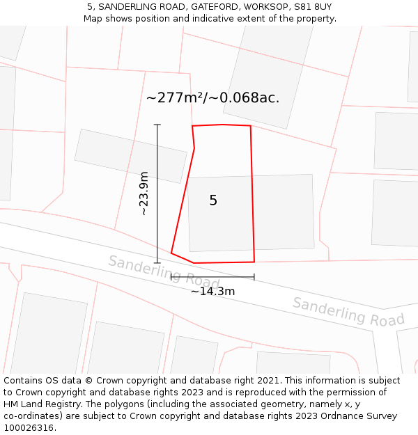 5, SANDERLING ROAD, GATEFORD, WORKSOP, S81 8UY: Plot and title map