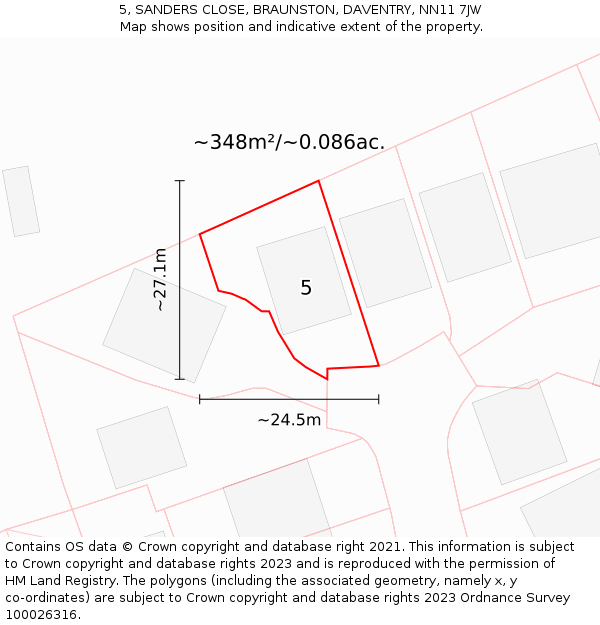 5, SANDERS CLOSE, BRAUNSTON, DAVENTRY, NN11 7JW: Plot and title map