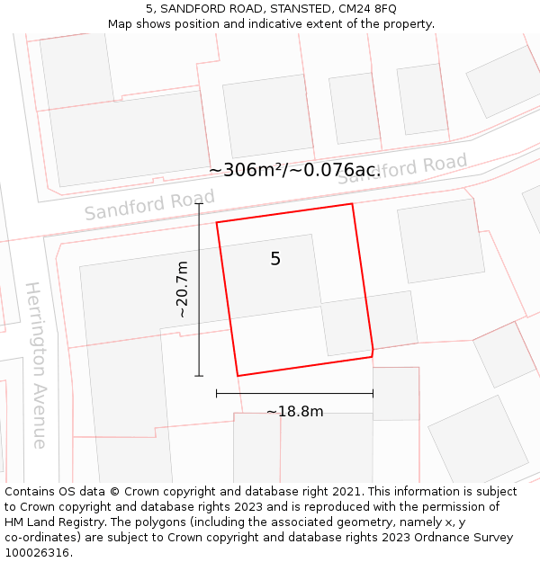 5, SANDFORD ROAD, STANSTED, CM24 8FQ: Plot and title map