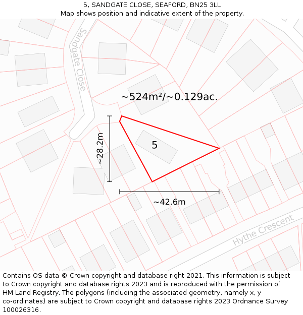 5, SANDGATE CLOSE, SEAFORD, BN25 3LL: Plot and title map