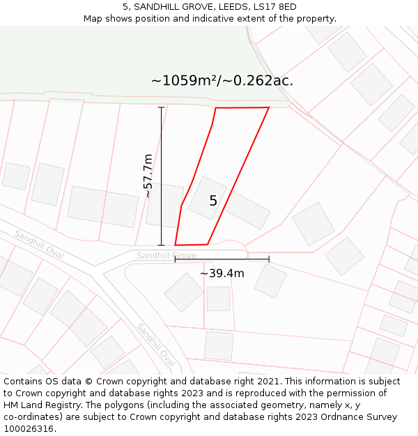 5, SANDHILL GROVE, LEEDS, LS17 8ED: Plot and title map