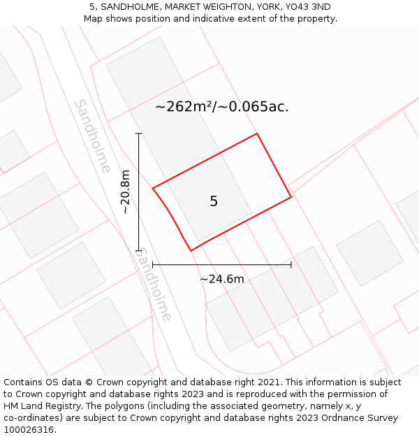 5, SANDHOLME, MARKET WEIGHTON, YORK, YO43 3ND: Plot and title map