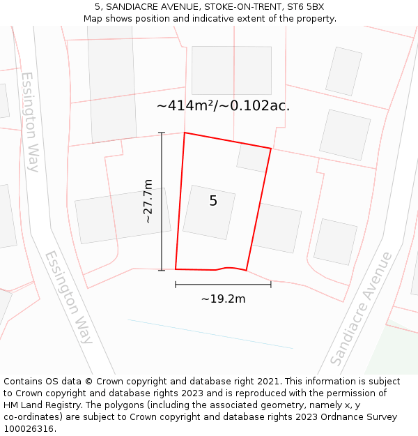 5, SANDIACRE AVENUE, STOKE-ON-TRENT, ST6 5BX: Plot and title map