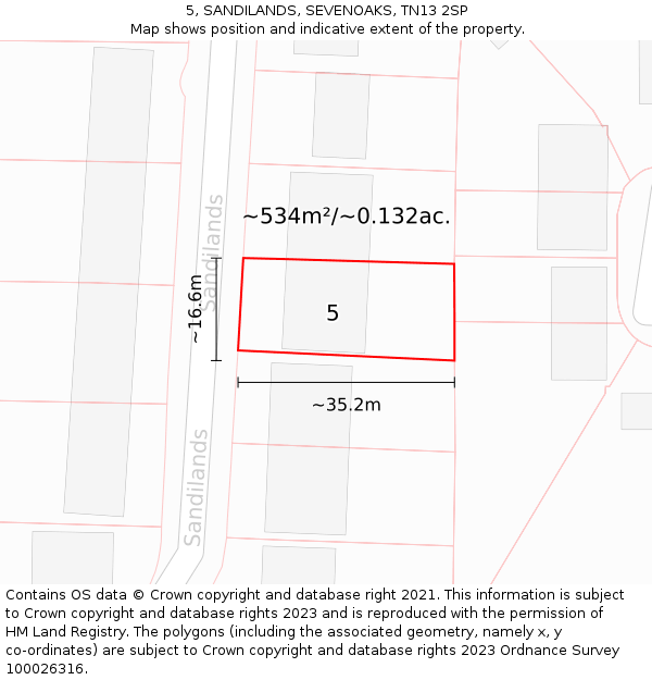 5, SANDILANDS, SEVENOAKS, TN13 2SP: Plot and title map